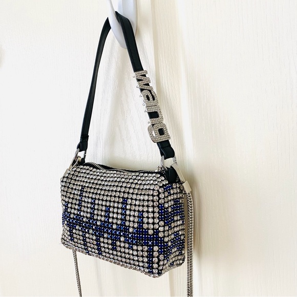 $695 NWOT Alexander Wang Heiress Clear Blue Crystals Mesh Evening Crossbody Bag - Picture 1 of 15